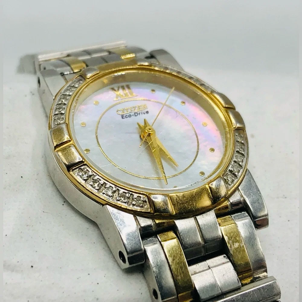 Citizen Eco-Drive Ladies Watch Two-Tone Diamond Accent MOP Dial